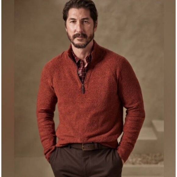 Banana Republic 1/4 Zip Sweater Large Red Mens Cotton Wool Preppy Academia New - Picture 1 of 10